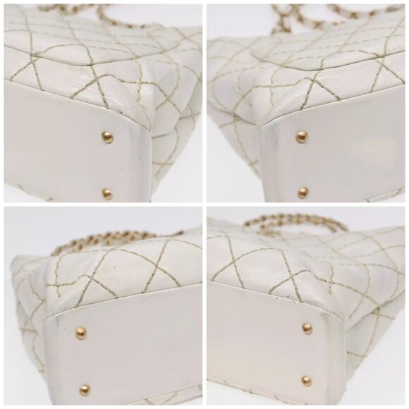CHANEL Wild Stitch Chain Tote Bag Leather White Gold CC Auth bs17226 - Picture 14 of 16